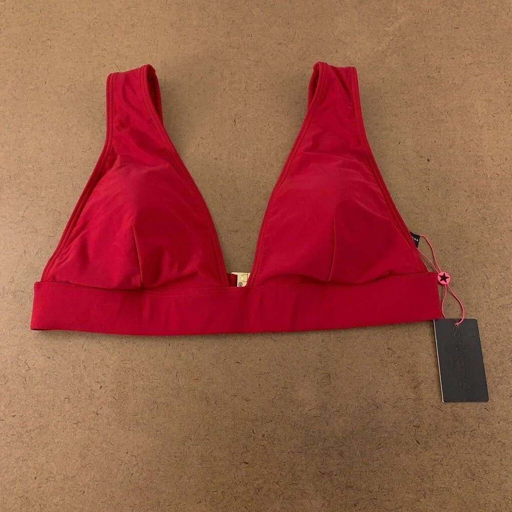 South Beach Womens Bikini Triangle Swim Top Red Stretch V Neck Lined 14 New